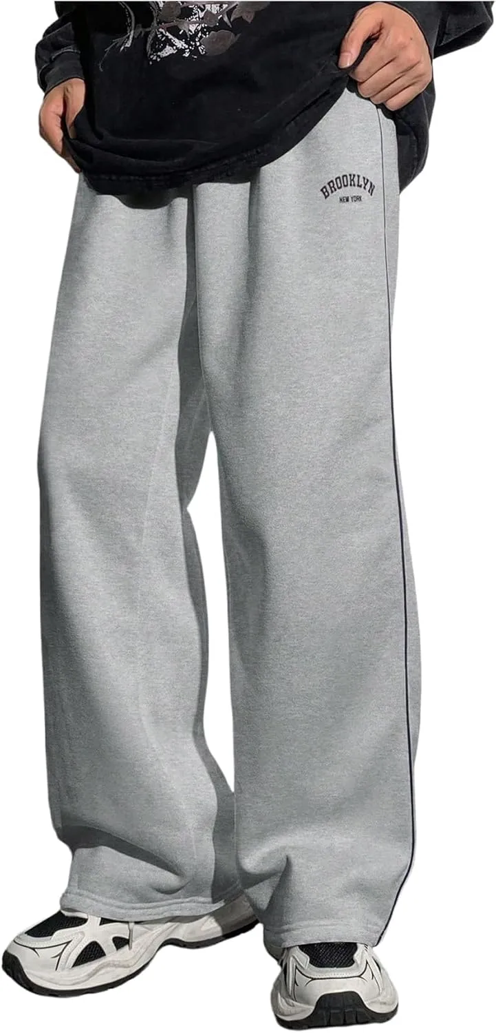 Boy's Letter Graphic Wide Leg Sweatpants Drawstring High Waist Baggy Pants Track Pants Joggers