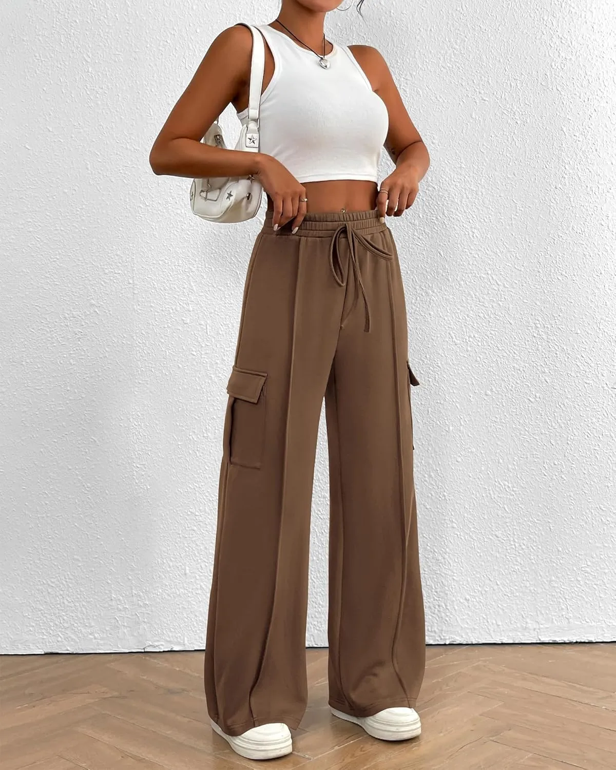 BTFBM Women's Running Sweatpants Fall Baggy Wide Leg Lounge Pants Casual Workout Joggers Pants with Pockets