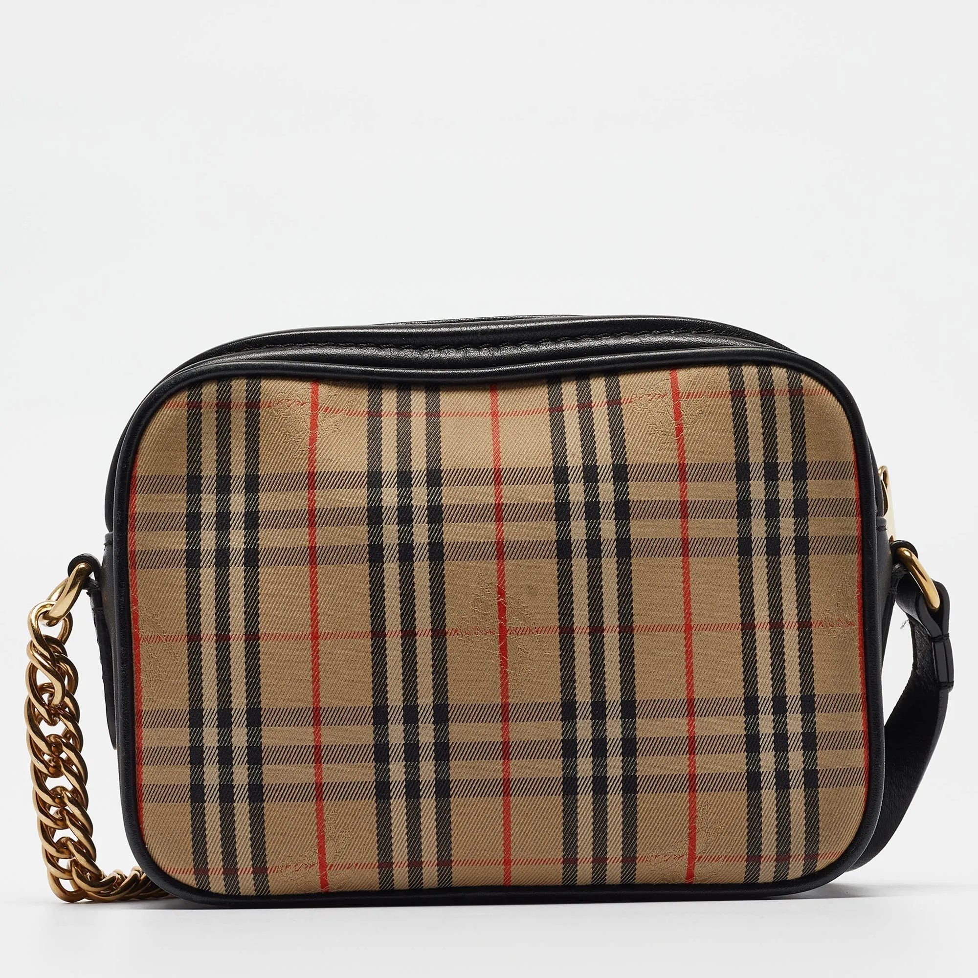 BURBERRY Black/Beige 1983 Knight Check Fabric and Leather Link Bum Belt Bag