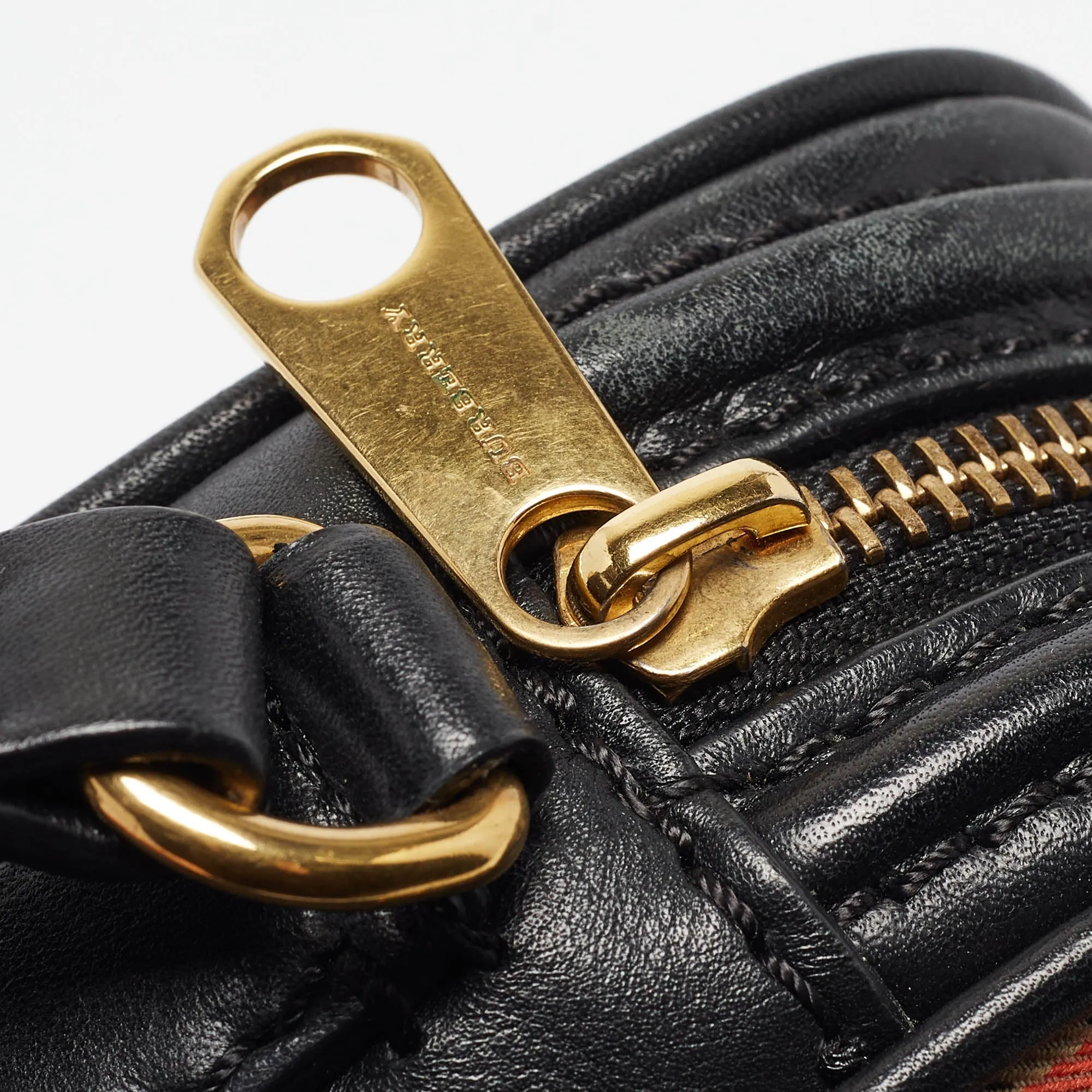 BURBERRY Black/Beige 1983 Knight Check Fabric and Leather Link Bum Belt Bag