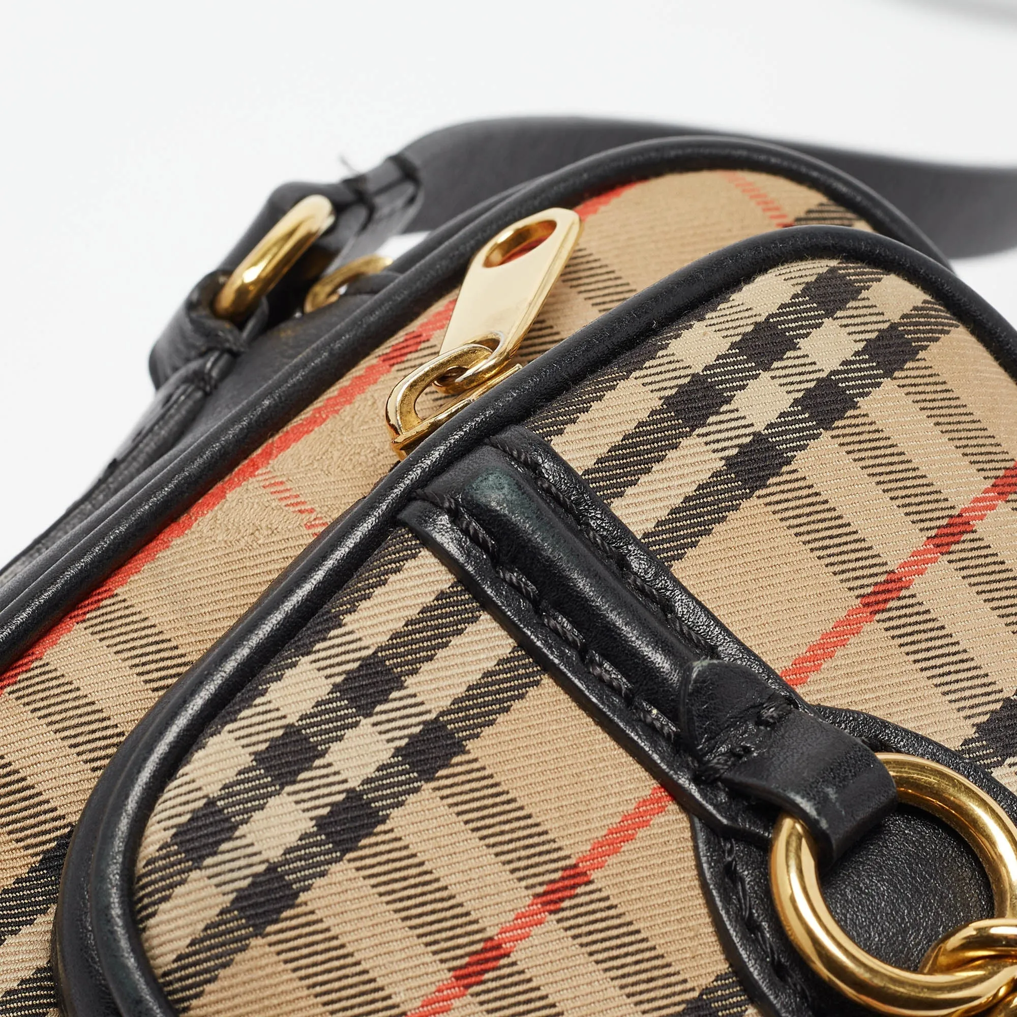 BURBERRY Black/Beige 1983 Knight Check Fabric and Leather Link Bum Belt Bag
