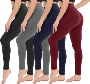 CAMPSNAIL 4 Pack Leggings for Women - High Waisted Tummy Control Yoga Pants for Workout Gym Black Leggings Plus Size Dance
