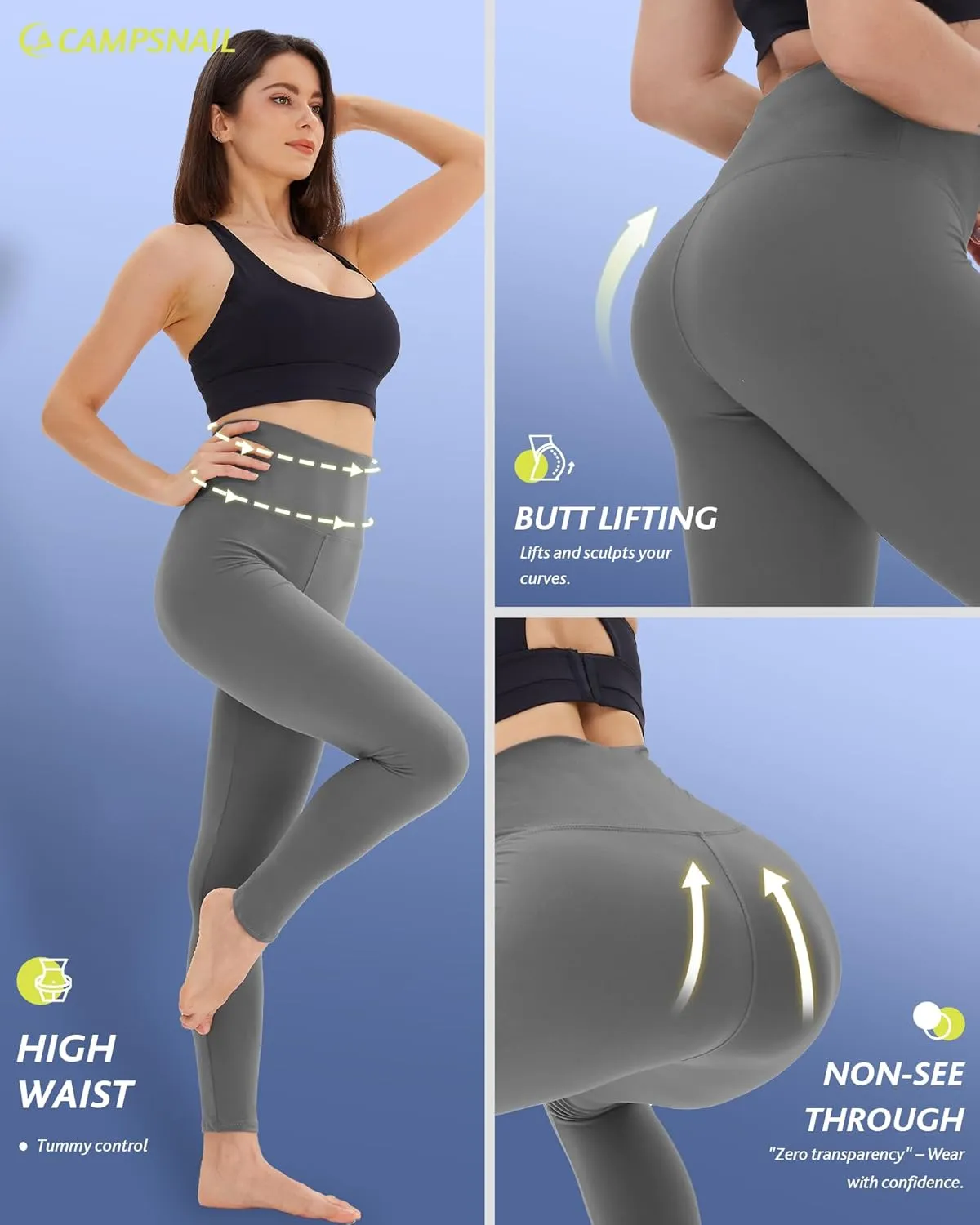 CAMPSNAIL 4 Pack Leggings for Women - High Waisted Tummy Control Yoga Pants for Workout Gym Black Leggings Plus Size Dance