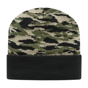 Cap America RKTC12 Vintage Tiger Camouflage Knit Cap with Solid Color Cuff