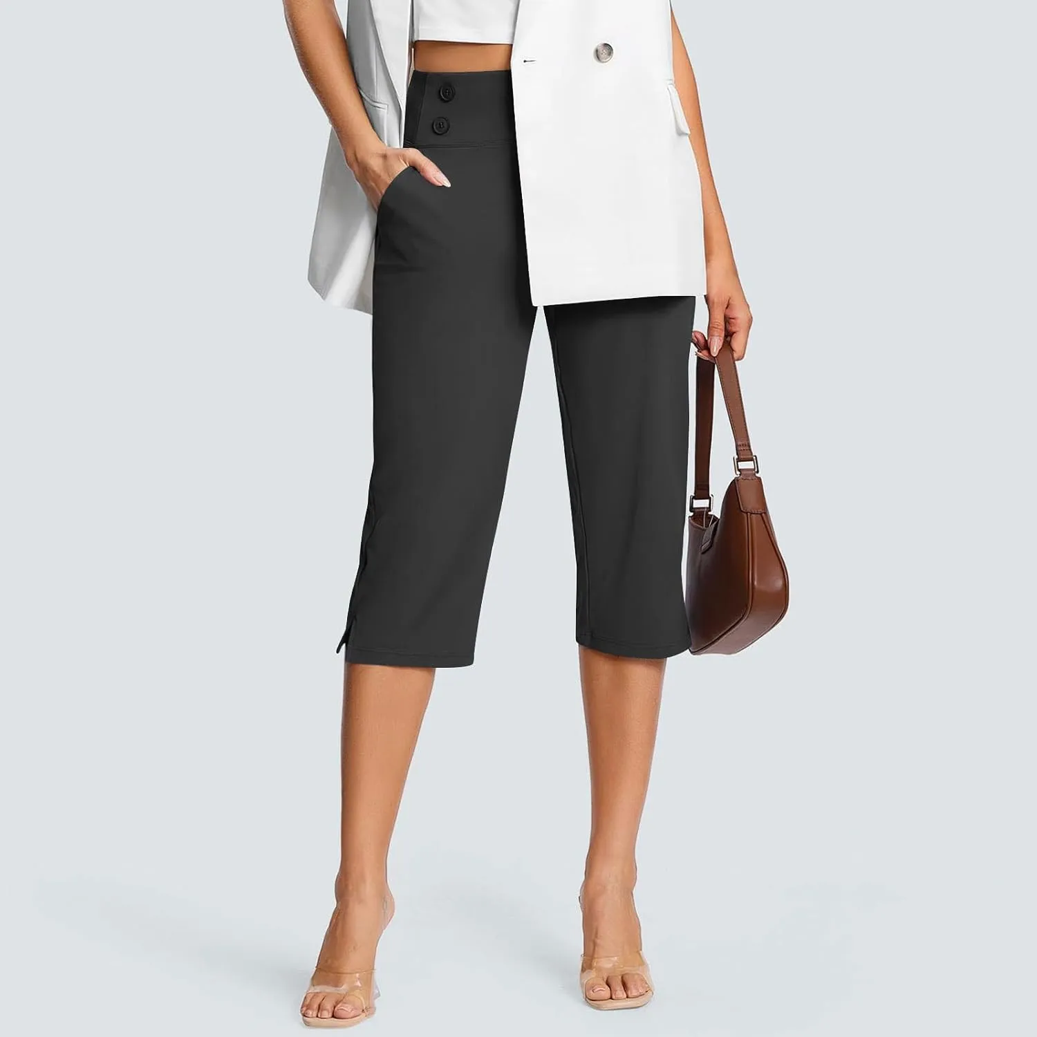 Capri Pants for Women Stretch High Waisted Crop Office Work Pants Summer Casual Capris Slacks Yoga Dress Pant