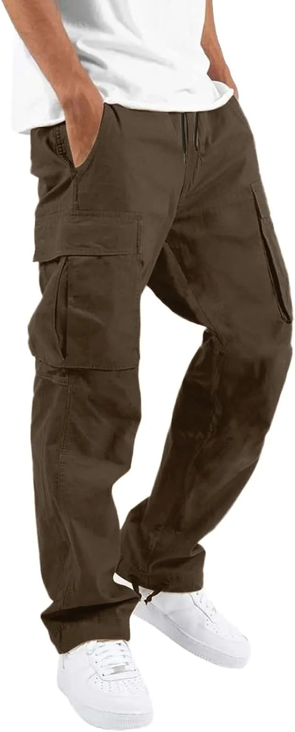 Cargo Pants for Men Elastic Waist Joggers Running Workout Gym Track Golf Pants Multi-Pocket Trousers