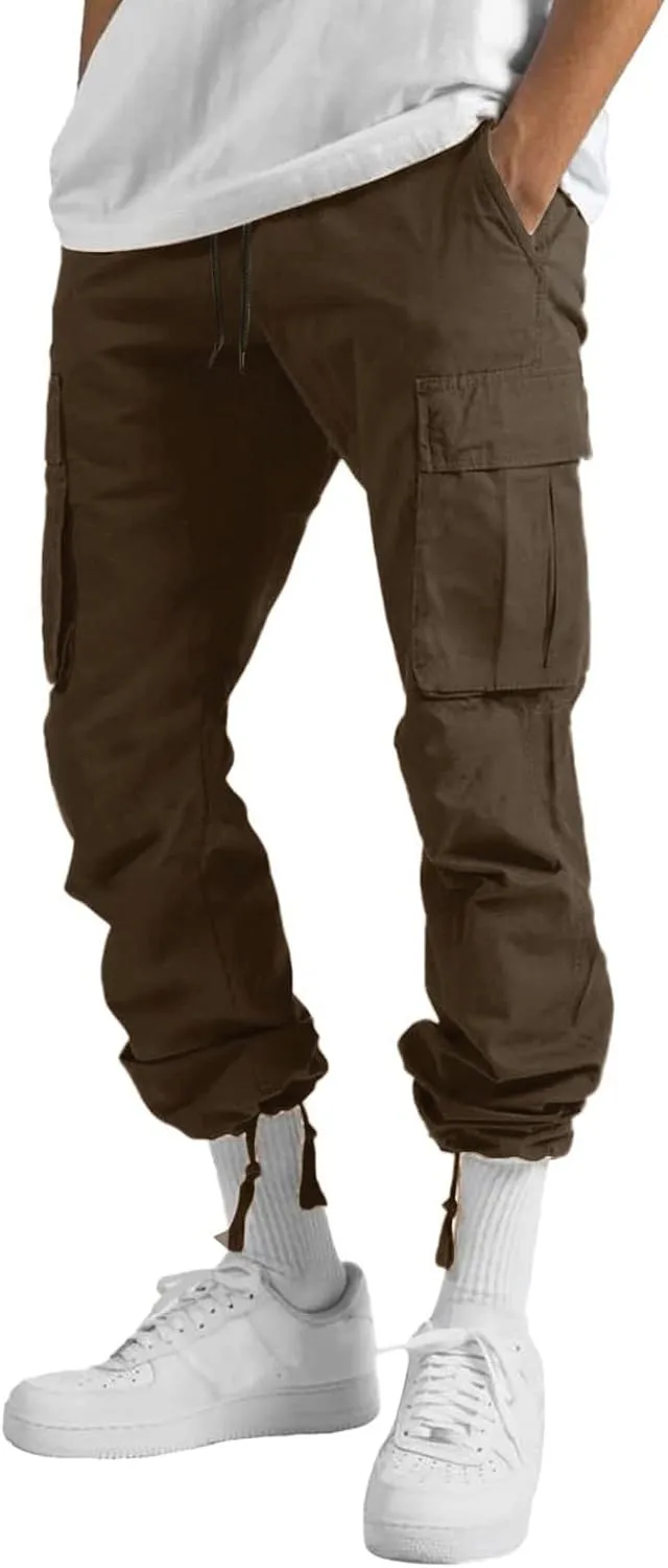 Cargo Pants for Men Elastic Waist Joggers Running Workout Gym Track Golf Pants Multi-Pocket Trousers