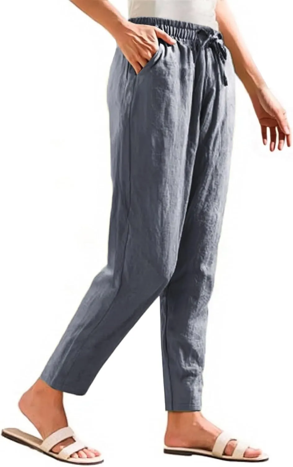 Cargo Pants Women, Wide Leg Pants Casual Peasant Linen Straight Trendy Drawstring