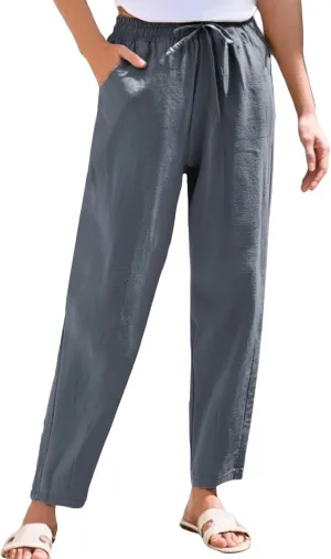 Cargo Pants Women, Wide Leg Pants Casual Peasant Linen Straight Trendy Drawstring