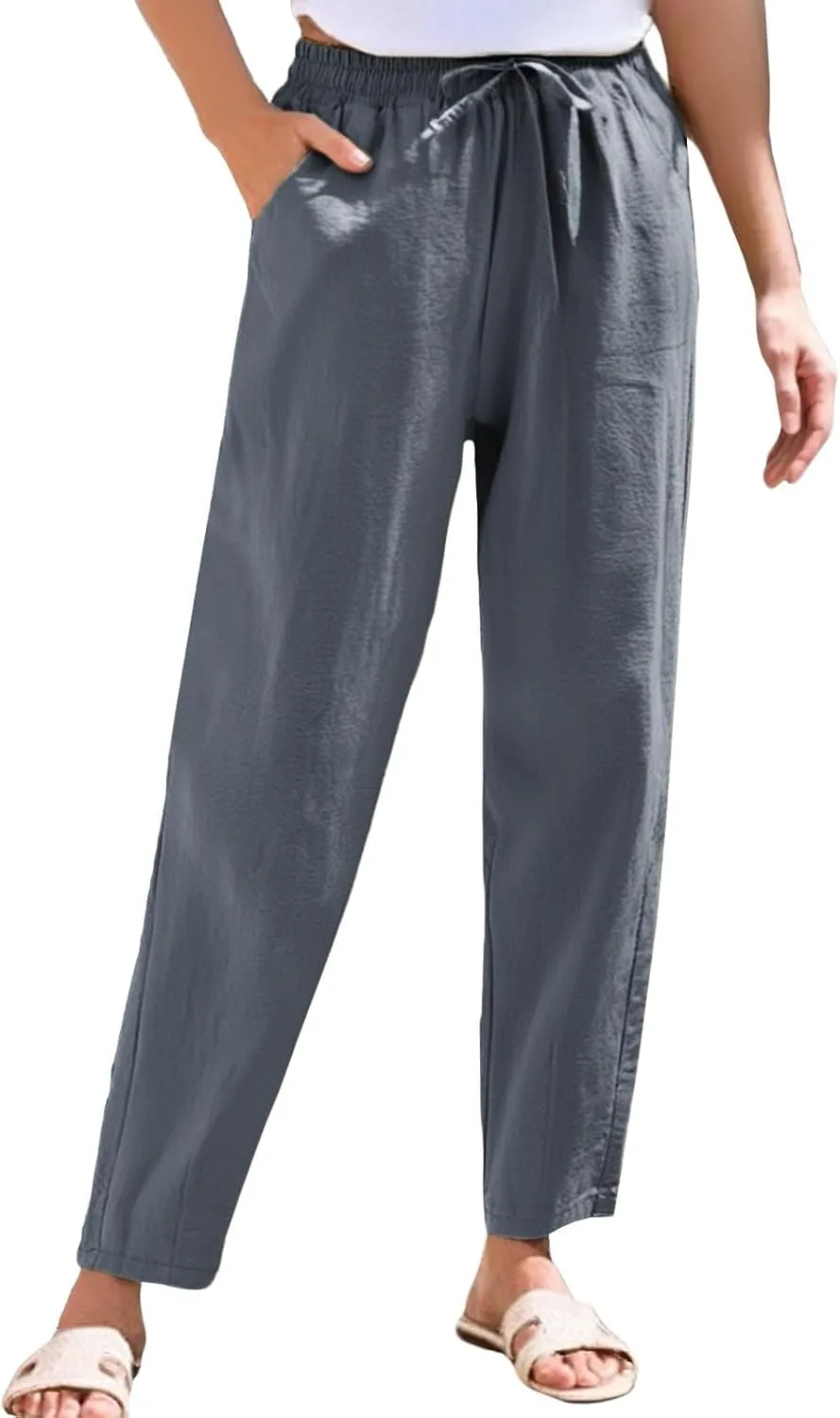 Cargo Pants Women, Wide Leg Pants Casual Peasant Linen Straight Trendy Drawstring
