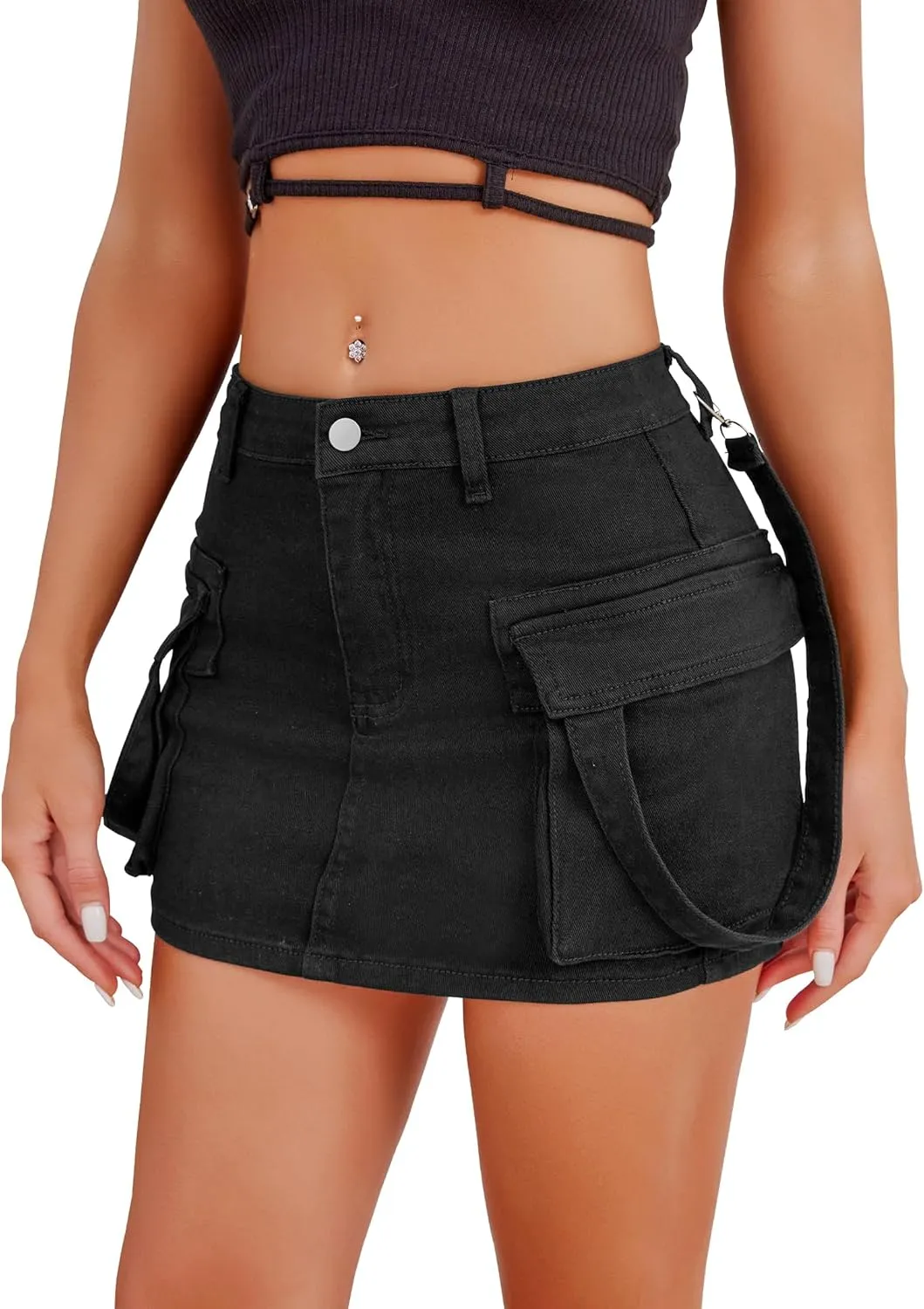 Cargo Skirt Women y2k Button Mini Jeans Skirt Denim Skirt with Pocket Low Waist