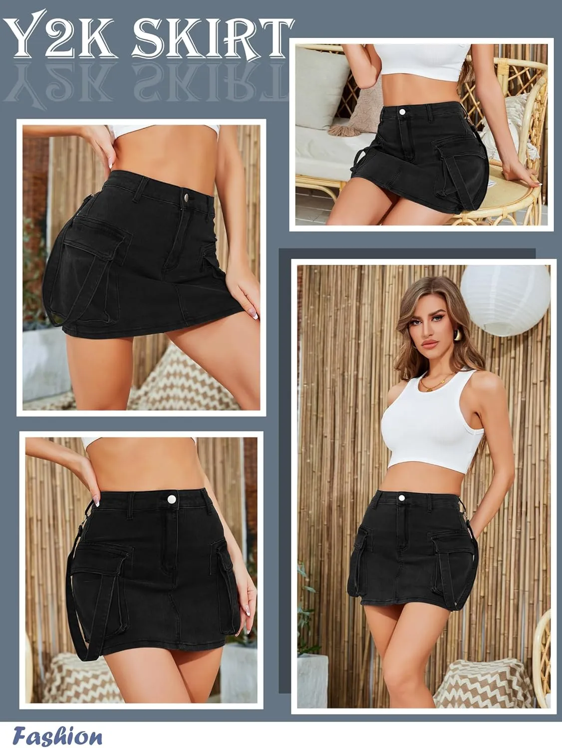 Cargo Skirt Women y2k Button Mini Jeans Skirt Denim Skirt with Pocket Low Waist