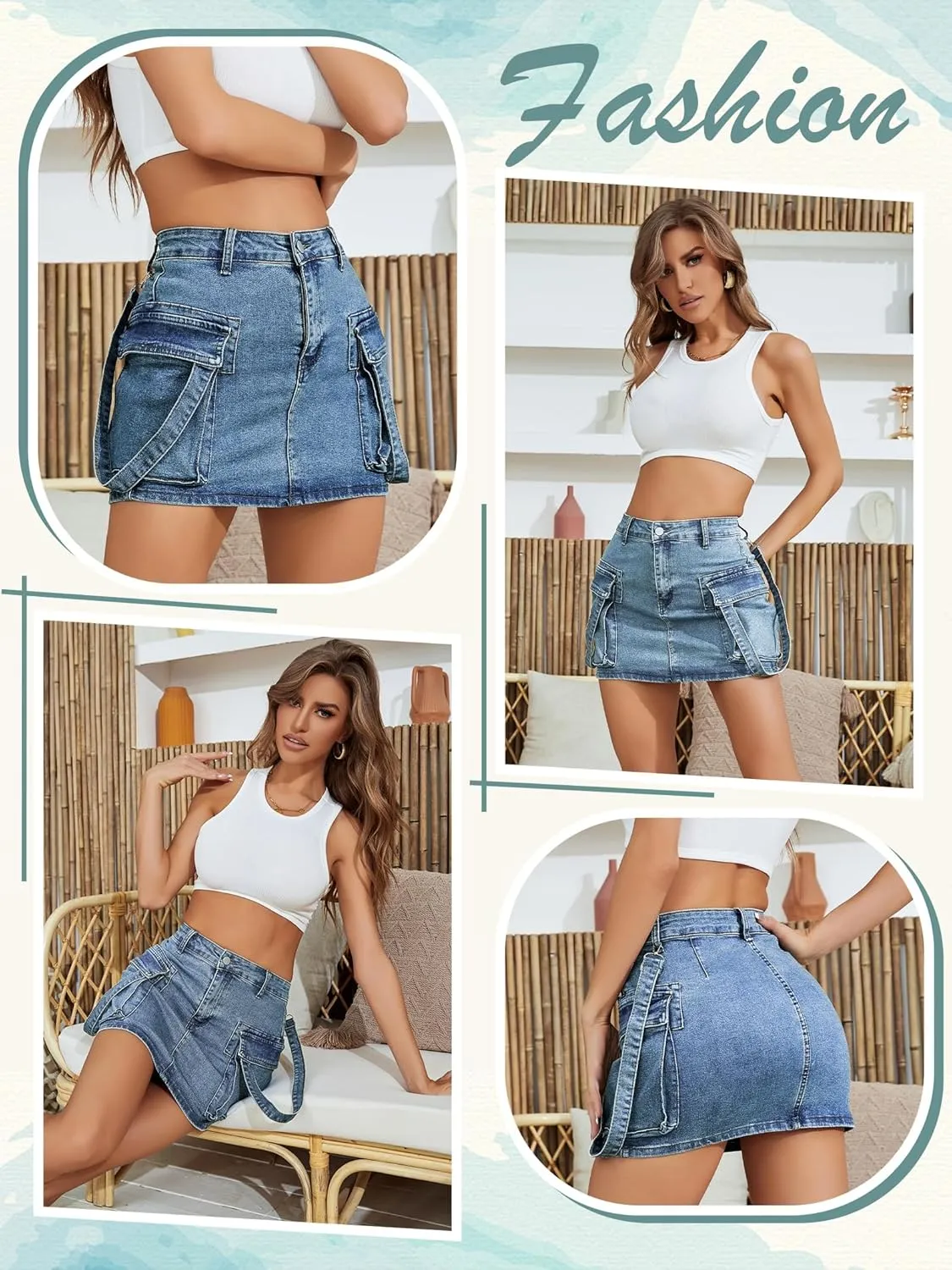 Cargo Skirt Women y2k Button Mini Jeans Skirt Denim Skirt with Pocket Low Waist
