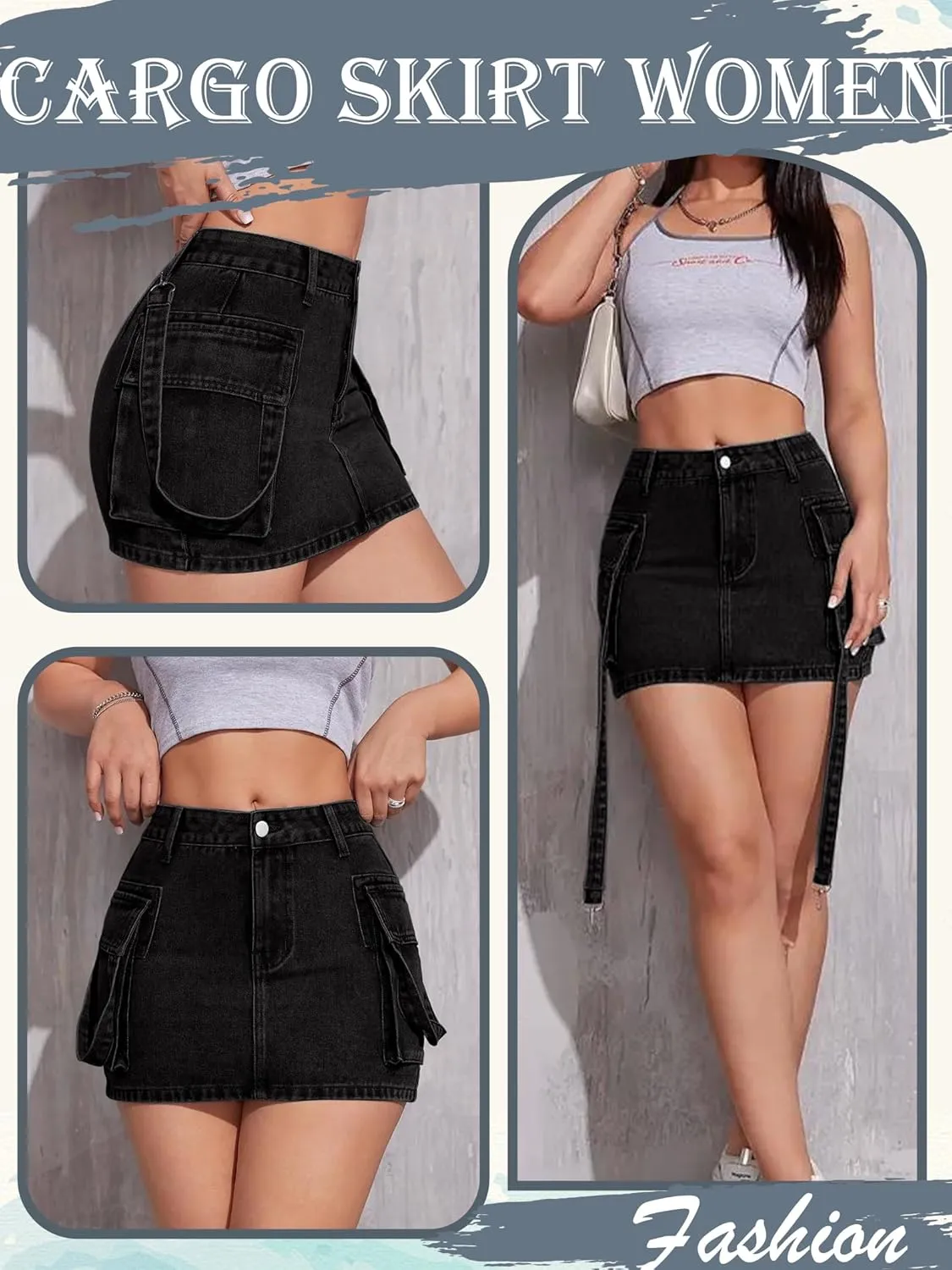 Cargo Skirt Women y2k Button Mini Jeans Skirt Denim Skirt with Pocket Low Waist