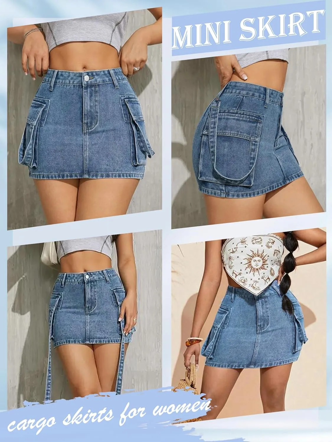 Cargo Skirt Women y2k Button Mini Jeans Skirt Denim Skirt with Pocket Low Waist