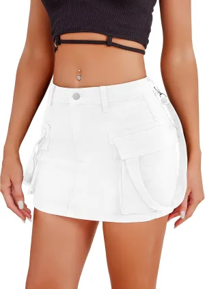 Cargo Skirt Women y2k Button Mini Jeans Skirt Denim Skirt with Pocket Low Waist