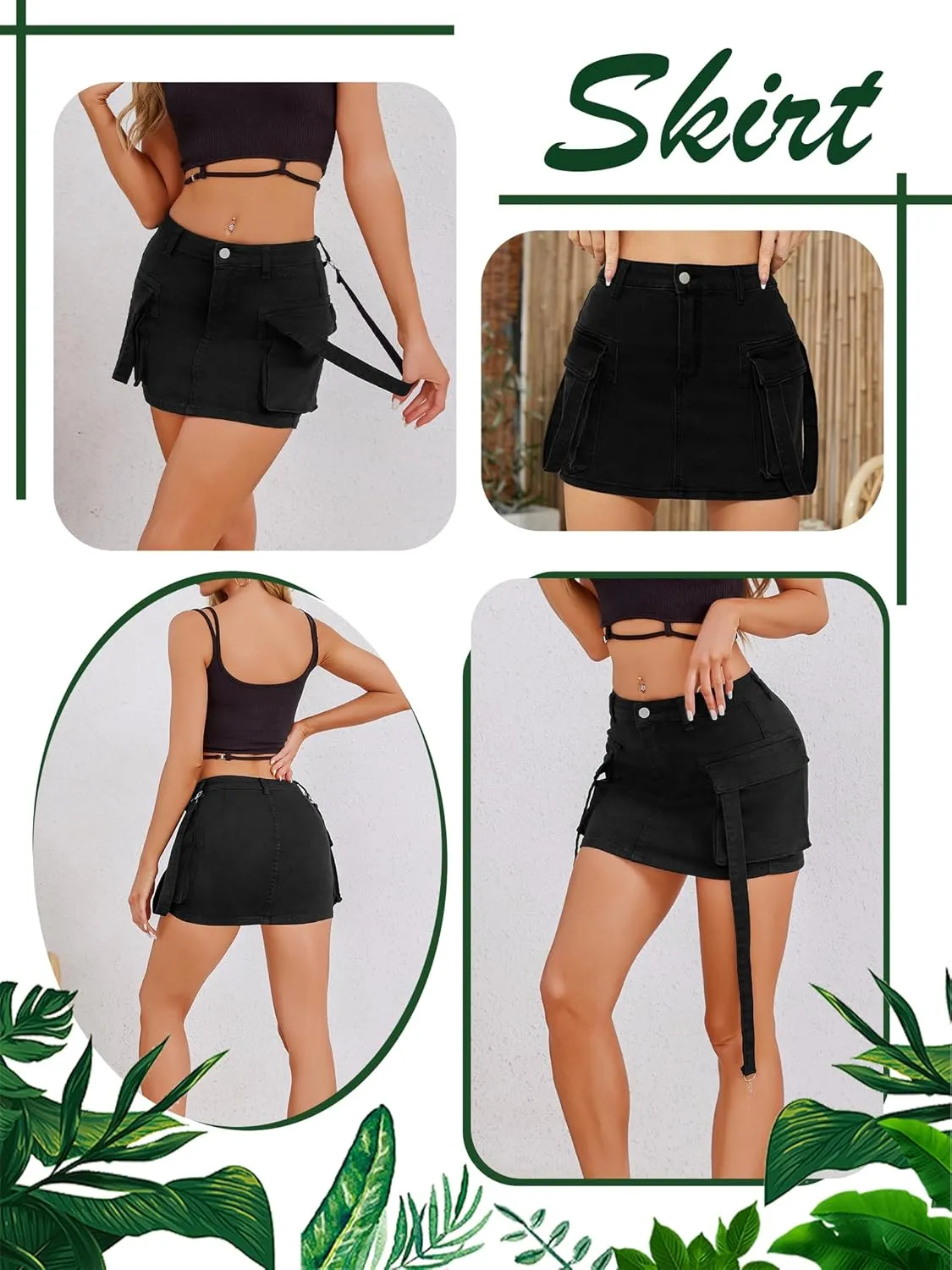 Cargo Skirt Women y2k Button Mini Jeans Skirt Denim Skirt with Pocket Low Waist