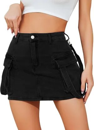Cargo Skirt Women y2k Button Mini Jeans Skirt Denim Skirt with Pocket Low Waist