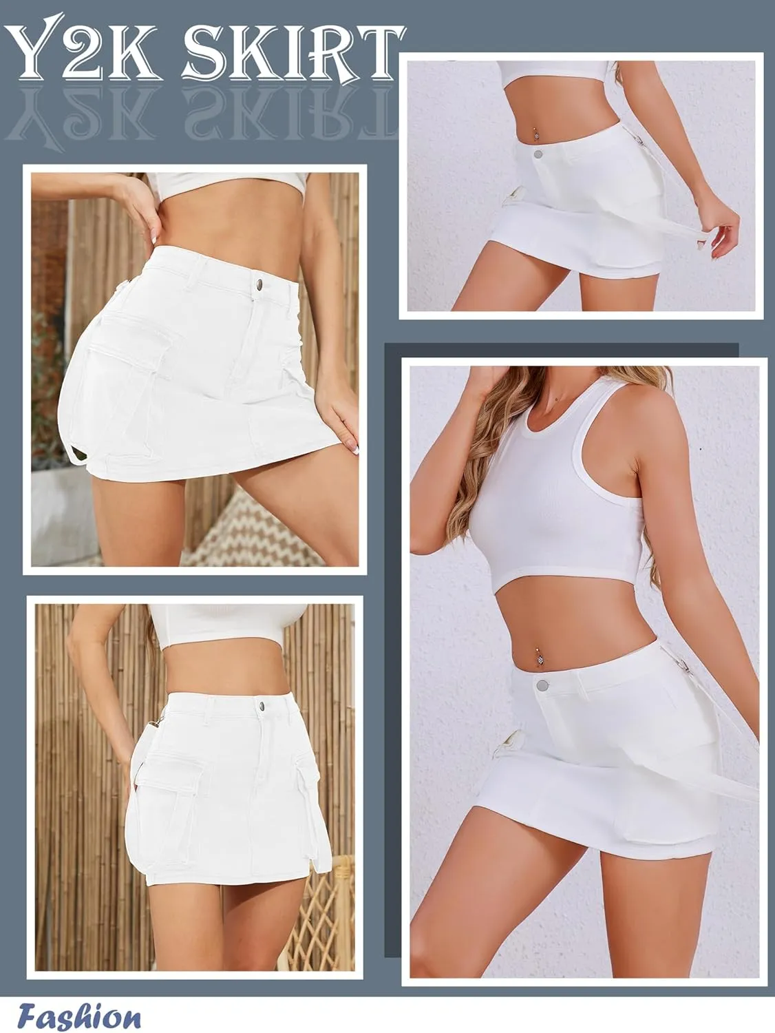 Cargo Skirt Women y2k Button Mini Jeans Skirt Denim Skirt with Pocket Low Waist