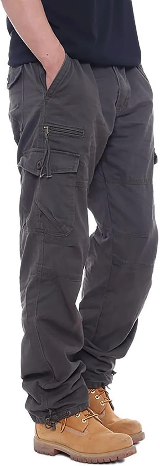 Cargo Work Pants for Men Slim Fit Zipper Pockets Baggy Pants Stretch Tapered Fit Sweat Pants Joggers Plus Size Pants