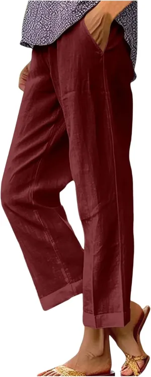 Casual Linen Pants Women Palazzo High Waisted Linen Pants 2025 Summer Vacation Comfy Trousers Loose Wide Leg Slacks