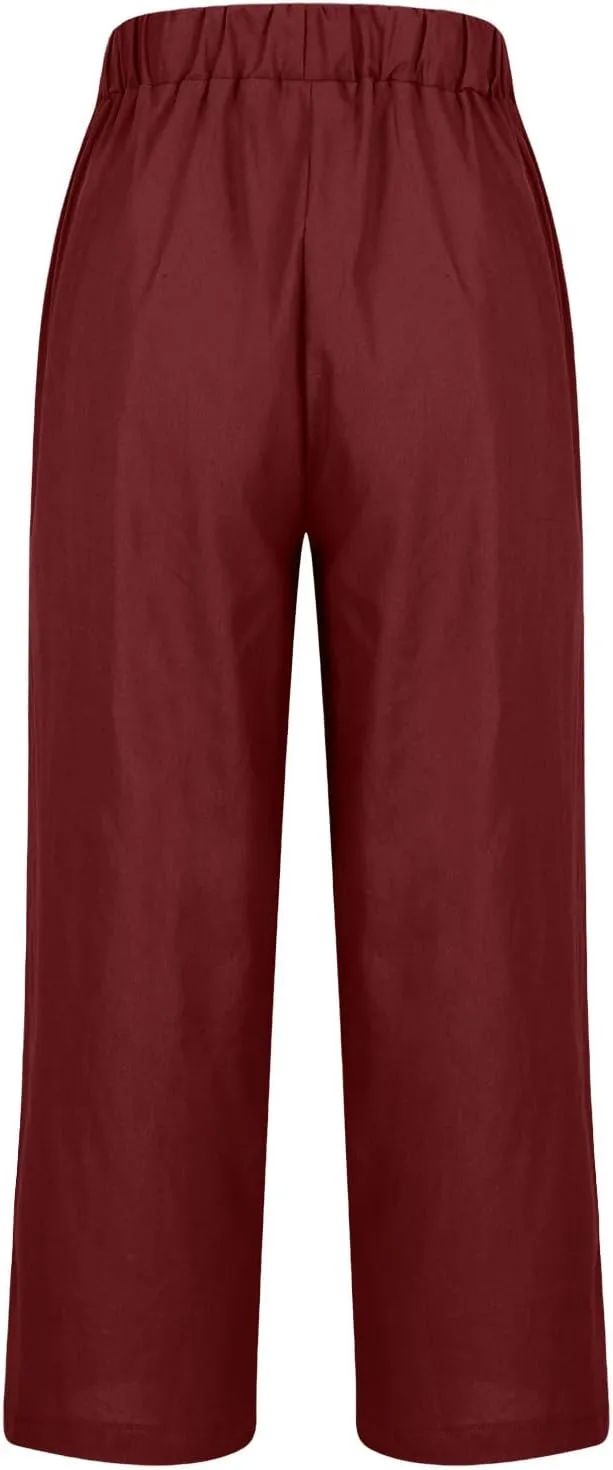Casual Linen Pants Women Palazzo High Waisted Linen Pants 2025 Summer Vacation Comfy Trousers Loose Wide Leg Slacks