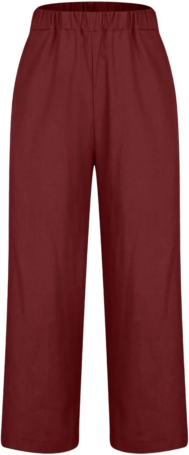 Casual Linen Pants Women Palazzo High Waisted Linen Pants 2025 Summer Vacation Comfy Trousers Loose Wide Leg Slacks