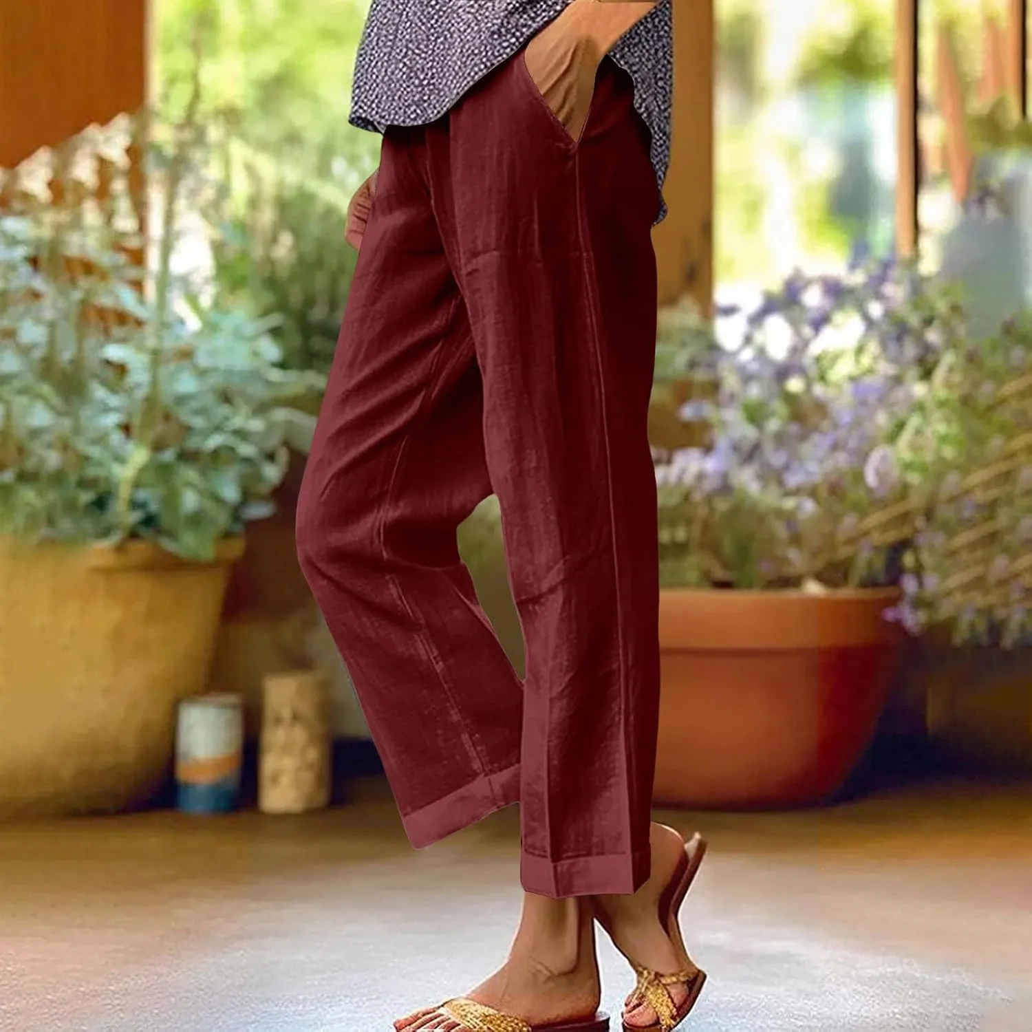 Casual Linen Pants Women Palazzo High Waisted Linen Pants 2025 Summer Vacation Comfy Trousers Loose Wide Leg Slacks