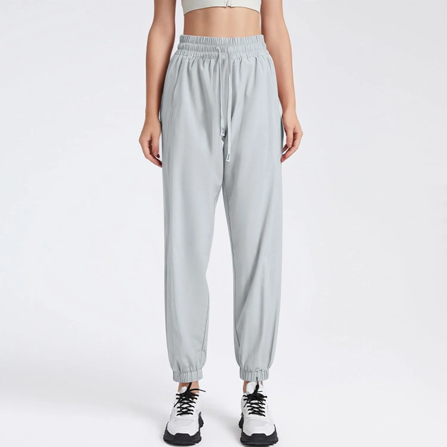 Casual Pants for Women Summer Elastic Waist Dress Pants with Pockets Lounge Baggy Pant Gym Drawstring Trousers