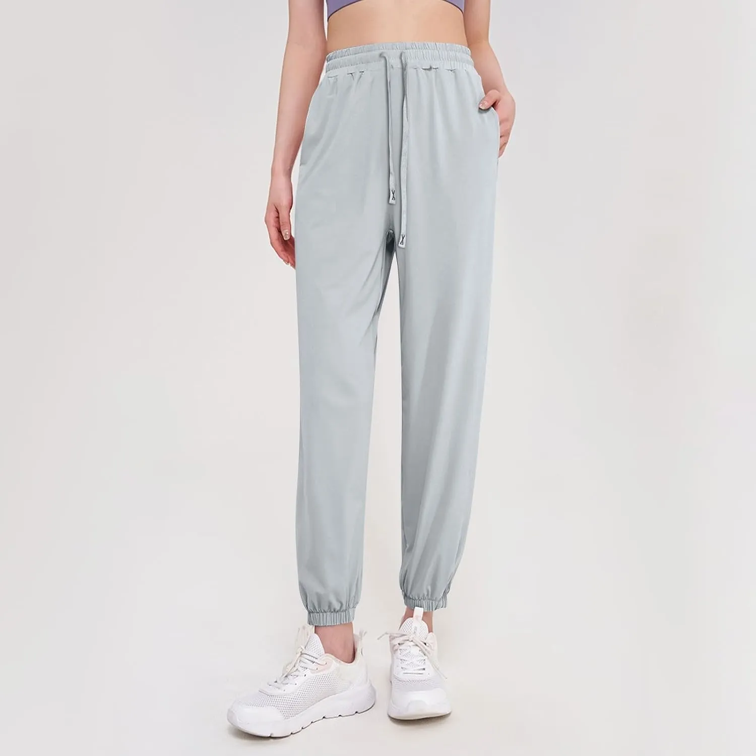 Casual Pants for Women Summer Elastic Waist Dress Pants with Pockets Lounge Baggy Pant Gym Drawstring Trousers