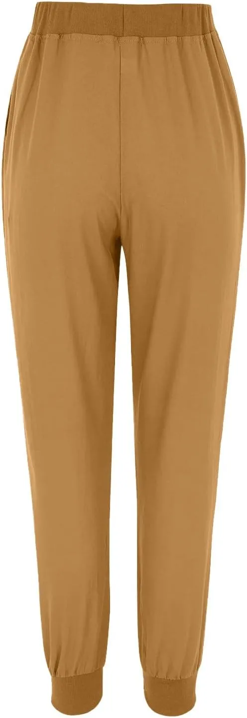 Ceboyel Women Summer Linen Pants Drawstring Beach Pants Lightweight High Waist Baggy Trouser Boho Ladies Clothes with Pockets
