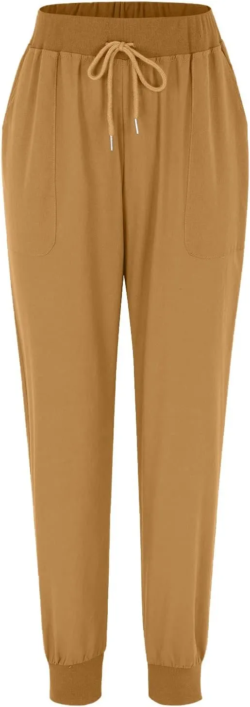 Ceboyel Women Summer Linen Pants Drawstring Beach Pants Lightweight High Waist Baggy Trouser Boho Ladies Clothes with Pockets