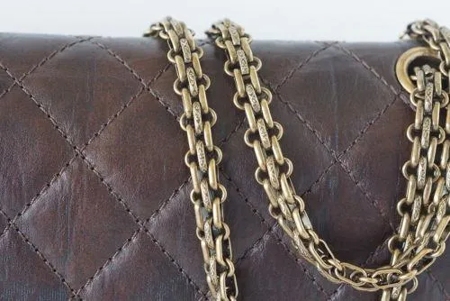 Chanel Bag Medium Double Flap Brown Distressed Leather Antique Brass