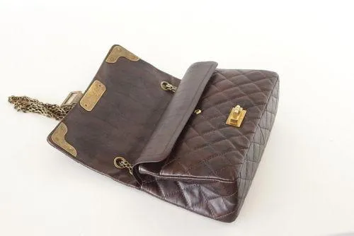 Chanel Bag Medium Double Flap Brown Distressed Leather Antique Brass