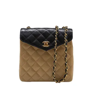 CHANEL VINTAGE MATELASSE CHAIN SHOULDER BAG BYCOLOR BEIGE BLACK LAMB SKIN 90244742