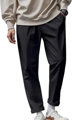Chino Pants Men Slim Fit Drawstring Waist Dress Pants with Pockets Lightweight Straight Leg Business Casual Pants