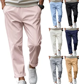 Chino Pants Men Slim Fit Drawstring Waist Dress Pants with Pockets Lightweight Straight Leg Business Casual Pants