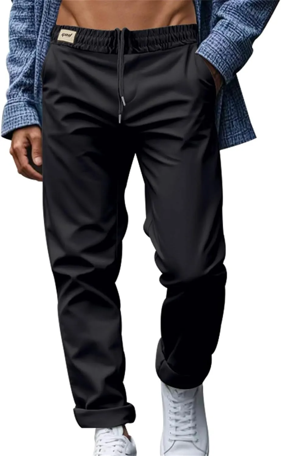Chino Pants Men Slim Fit Drawstring Waist Dress Pants with Pockets Lightweight Straight Leg Business Casual Pants