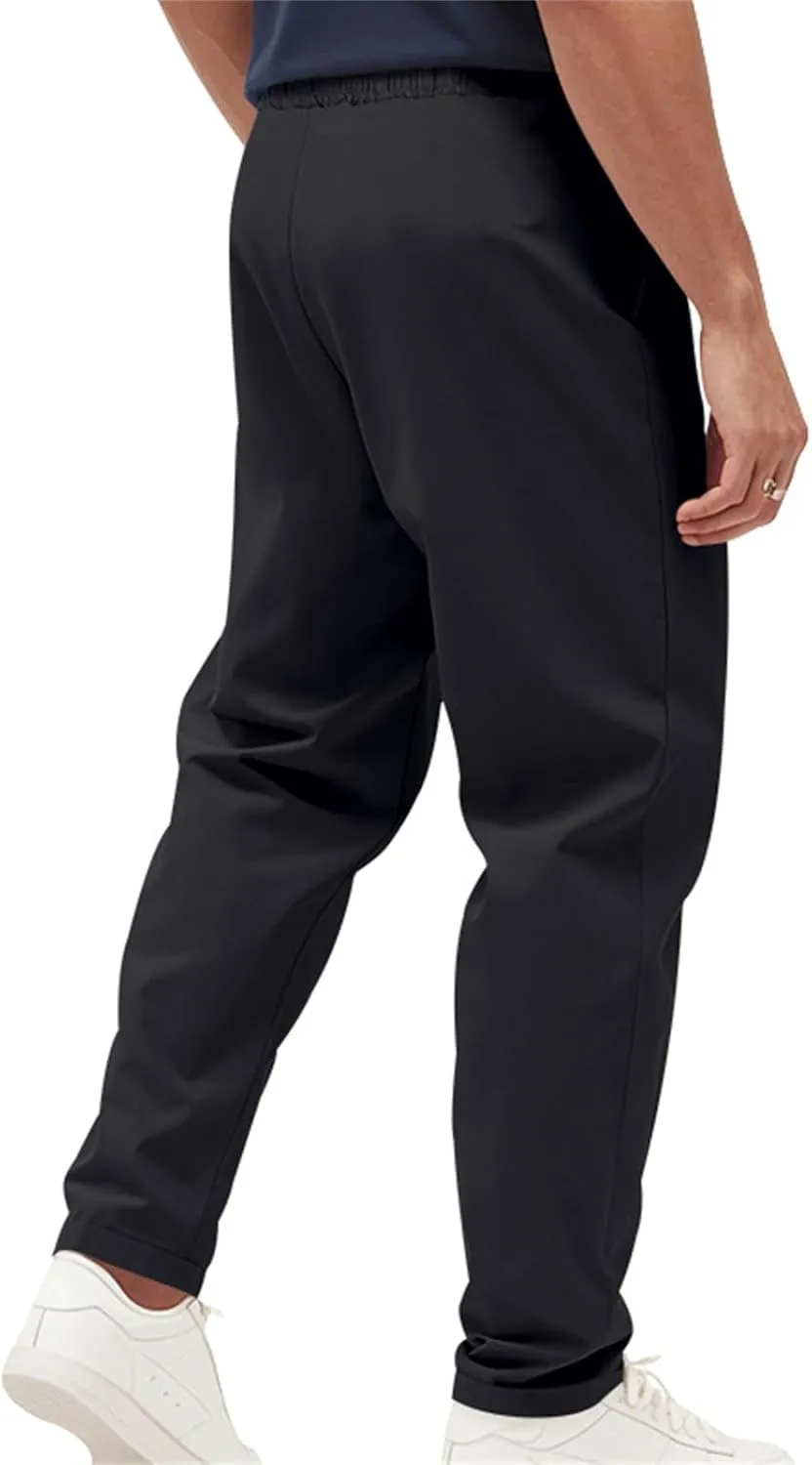 Chino Pants Men Slim Fit Drawstring Waist Dress Pants with Pockets Lightweight Straight Leg Business Casual Pants
