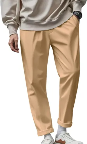 Chino Pants Men Slim Fit Drawstring Waist Dress Pants with Pockets Lightweight Straight Leg Business Casual Pants