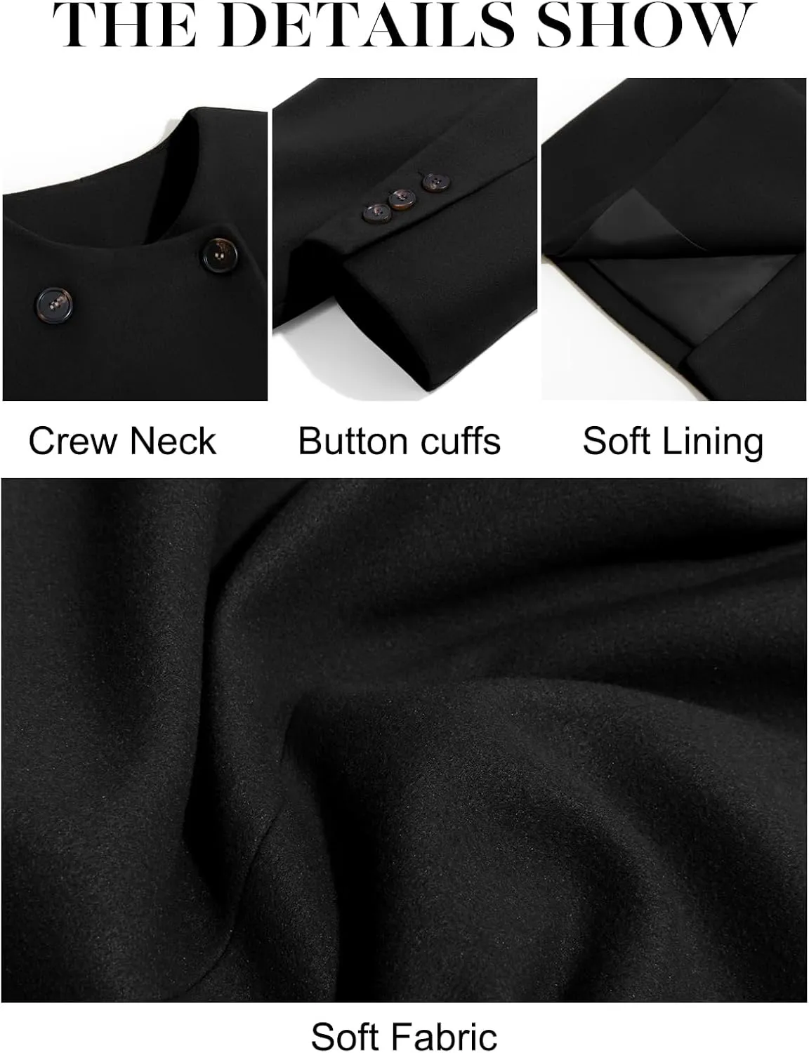 Cicy Bell Womens Wool Pea Coats Fall Oversized Collarless Blazer Jackets Double Breasted Mid Length Trench Coat