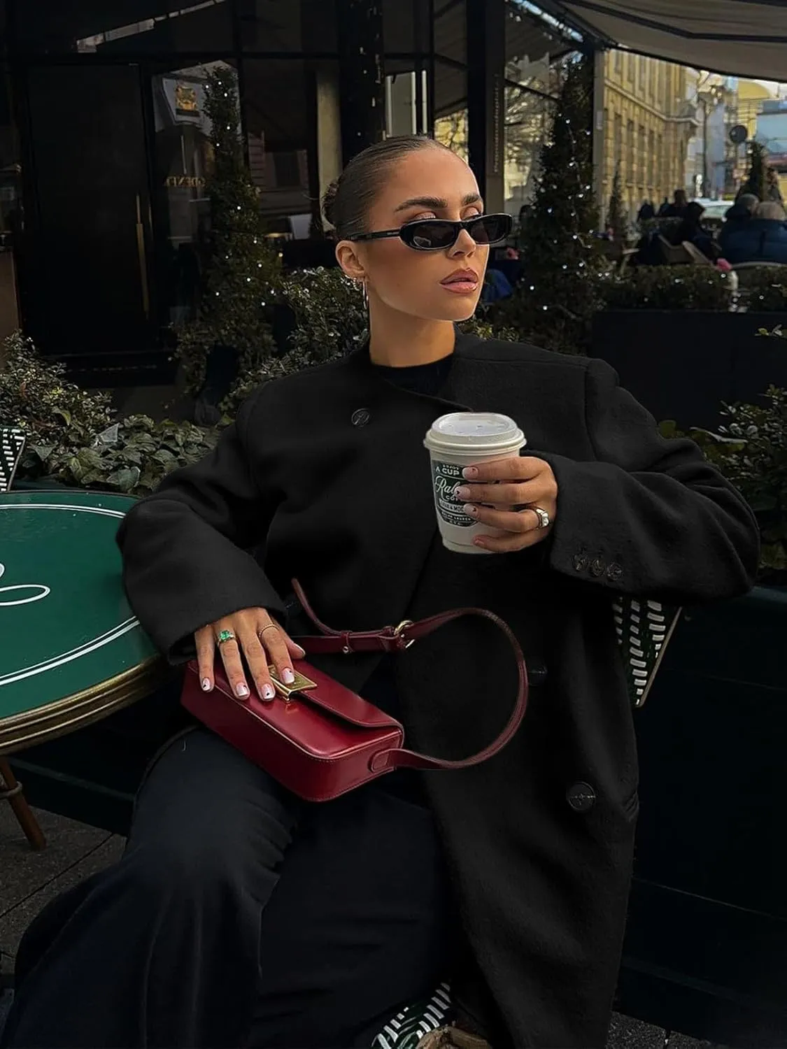 Cicy Bell Womens Wool Pea Coats Fall Oversized Collarless Blazer Jackets Double Breasted Mid Length Trench Coat