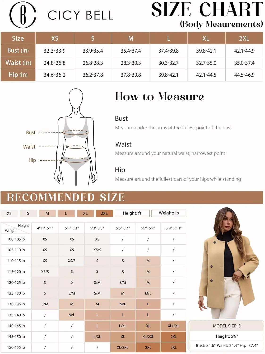 Cicy Bell Womens Wool Pea Coats Fall Oversized Collarless Blazer Jackets Double Breasted Mid Length Trench Coat