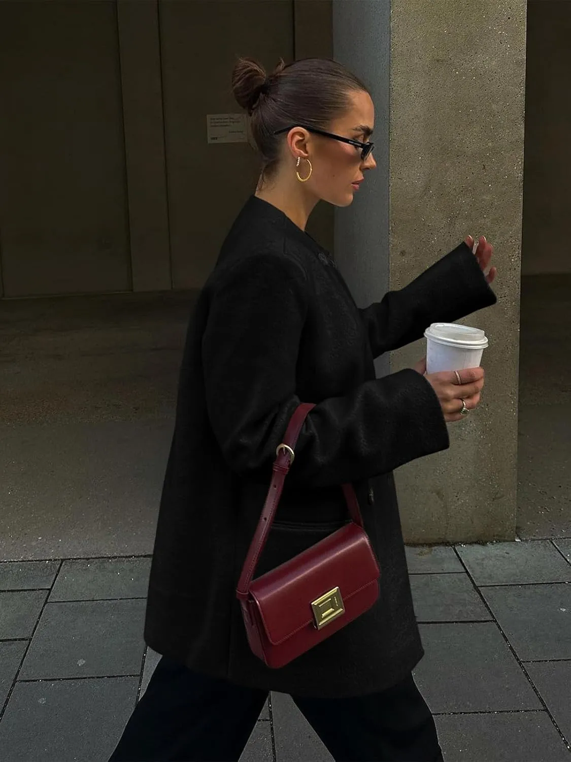 Cicy Bell Womens Wool Pea Coats Fall Oversized Collarless Blazer Jackets Double Breasted Mid Length Trench Coat
