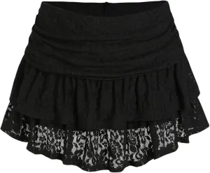 CIDER Women's Ruched Floral Lace Knit Layered Mini Skort