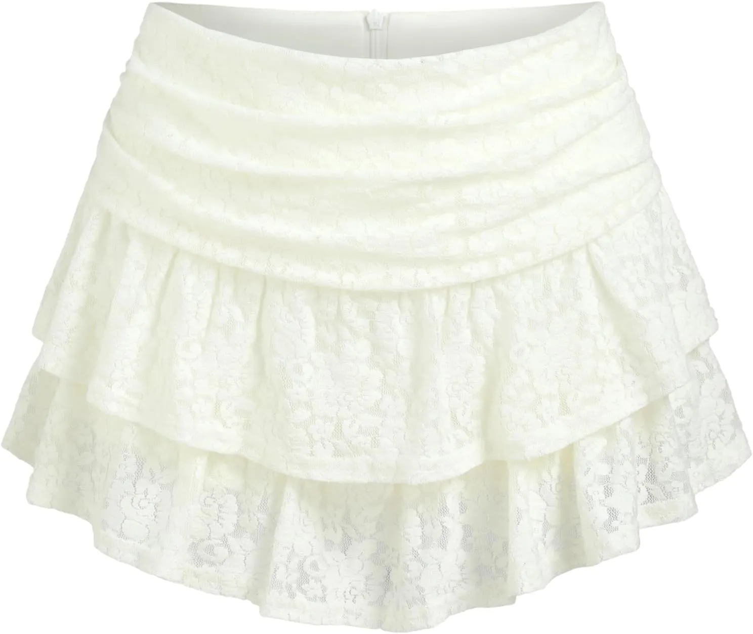 CIDER Women's Ruched Floral Lace Knit Layered Mini Skort