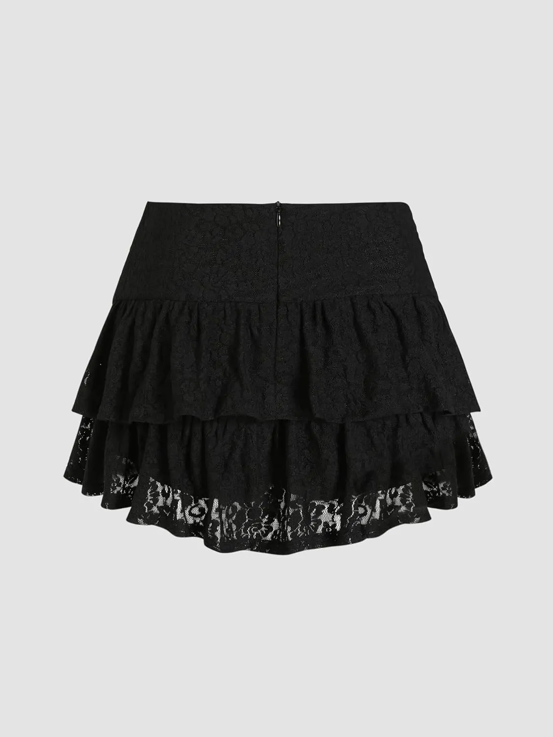 CIDER Women's Ruched Floral Lace Knit Layered Mini Skort