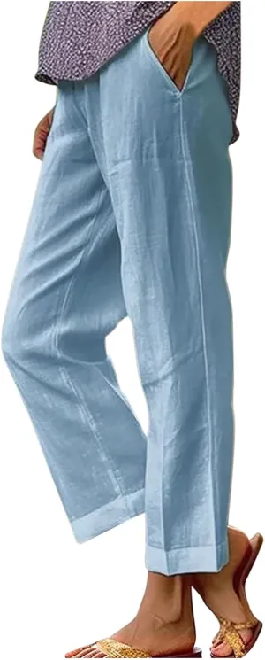 Comfy Linen Pants Women Casual 2025 Summer Pants Drawstring Hight Waist Lightweight Loose Fit Trousers with Pockets