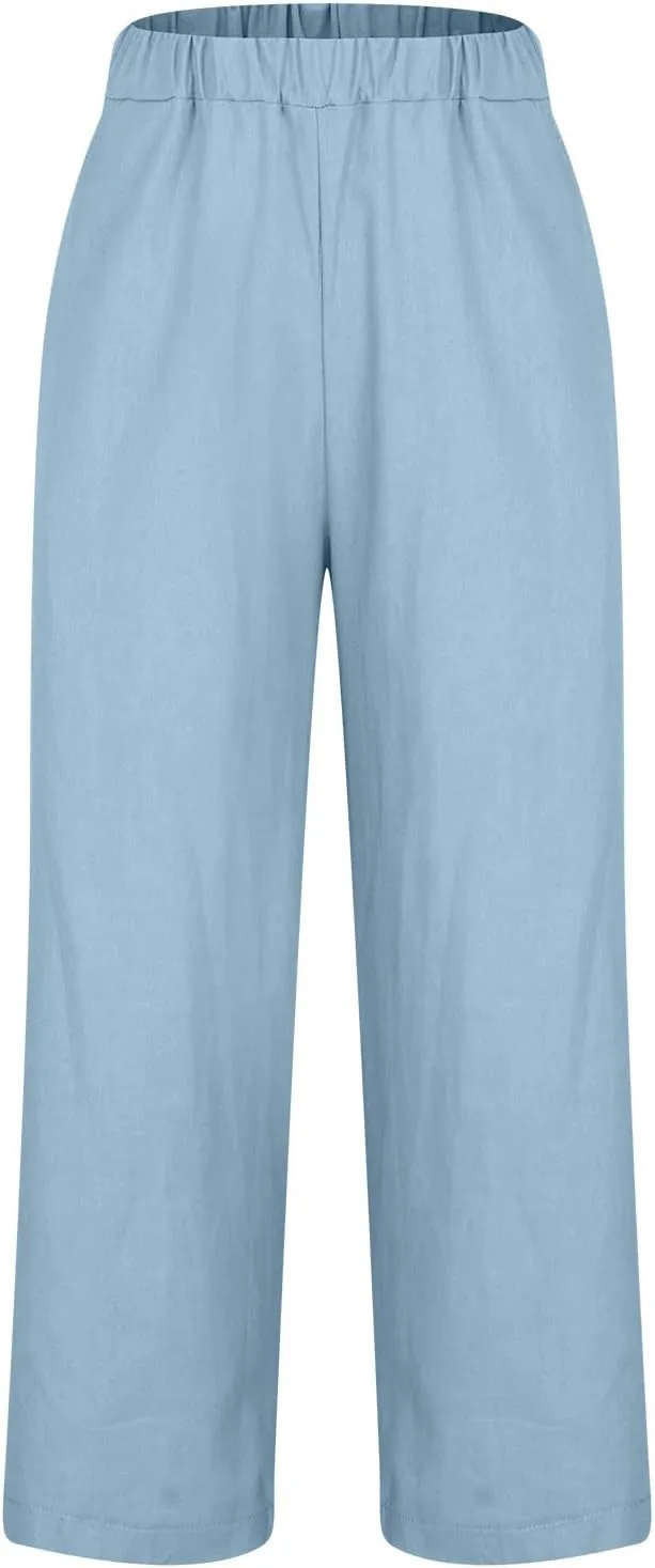 Comfy Linen Pants Women Casual 2025 Summer Pants Drawstring Hight Waist Lightweight Loose Fit Trousers with Pockets