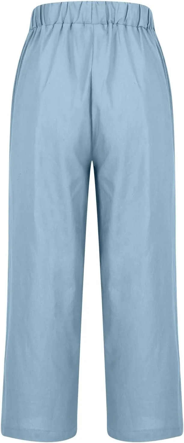 Comfy Linen Pants Women Casual 2025 Summer Pants Drawstring Hight Waist Lightweight Loose Fit Trousers with Pockets